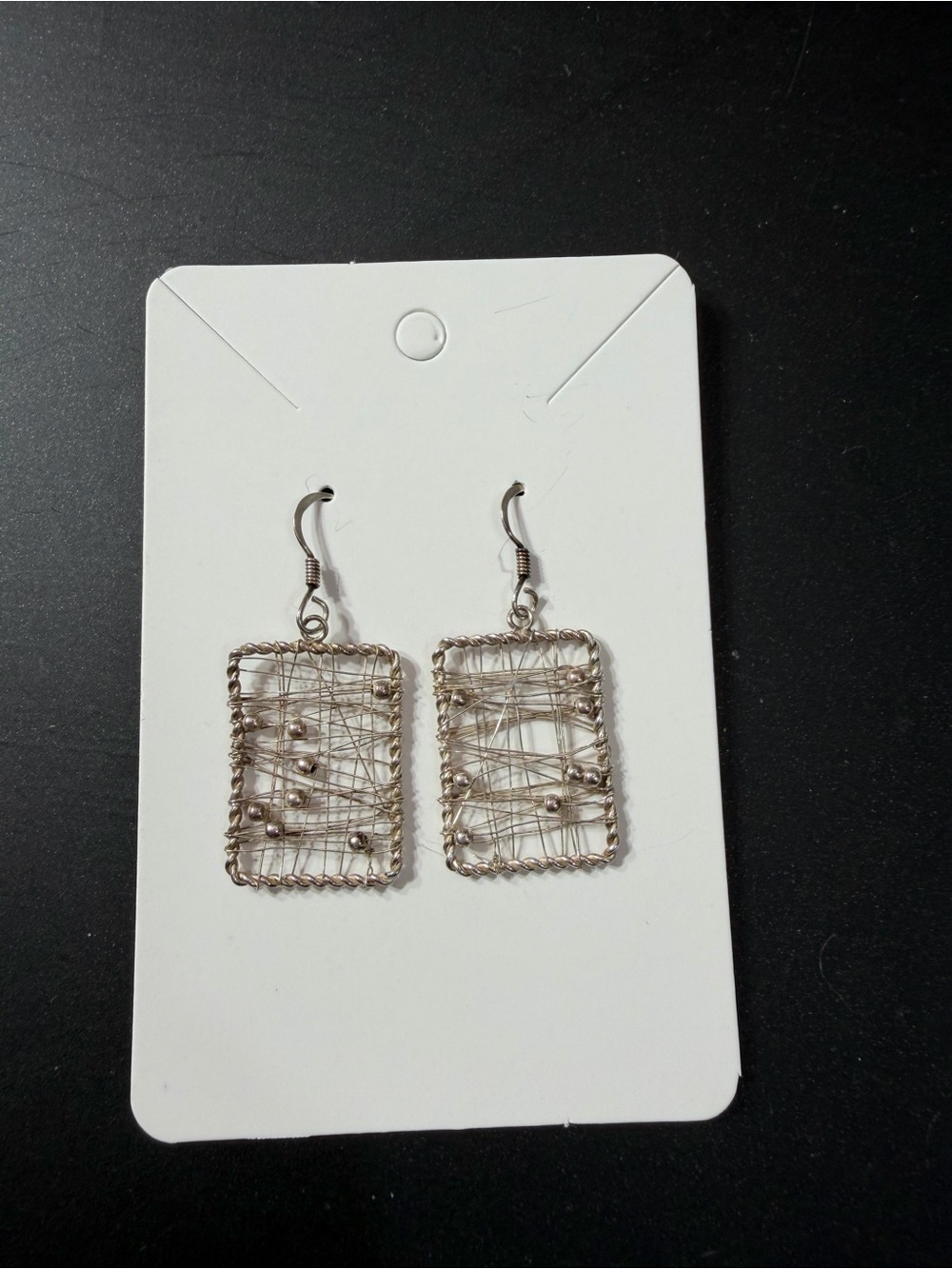 925 Sterling Silver Rectangle Dangle Drop Earrings No Stone Hook Closure